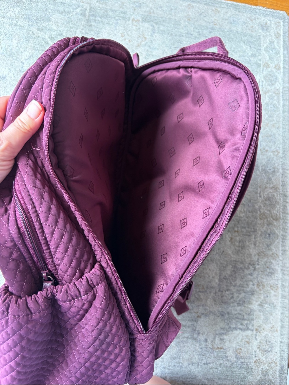 Vera Bradley Campus Backpack Microfiber Quilted Mulled Berry contrasting Lining - Picture 6 of 11